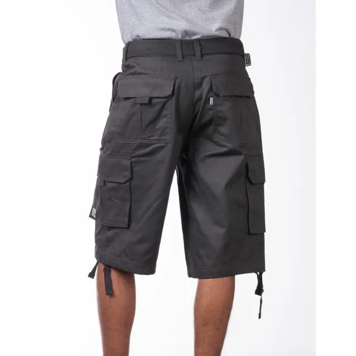 Pro Club Men's Cotton Twill Cargo Shorts With Belt - Breathable Relaxed Fit, 6 Pockets, Removable Belt, Plain Long Fabric for Summer Menswear