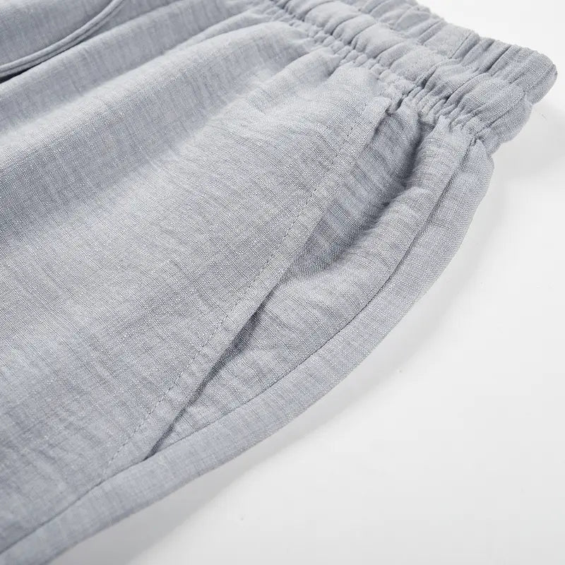 Men’s Retro Summer Lightweight Plain Pants - 100% Polyester, Loose Fit, Drawstring Tie, Breathable, Stylish, Minimalist Design, Belt-Ready for Indoor Gatherings, Outdoor Activities