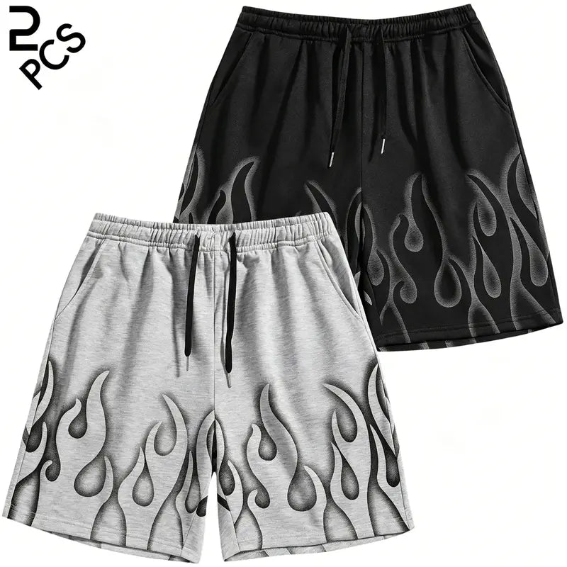 Men’s 2-Pack 5-in Athletic Gym Shorts, Sporty Chic 1990s Aesthetic Graphic Casual Street Shorts with Elastic Waistband, Drawstring, Matching Y2K Hip-Hop Menswear Design