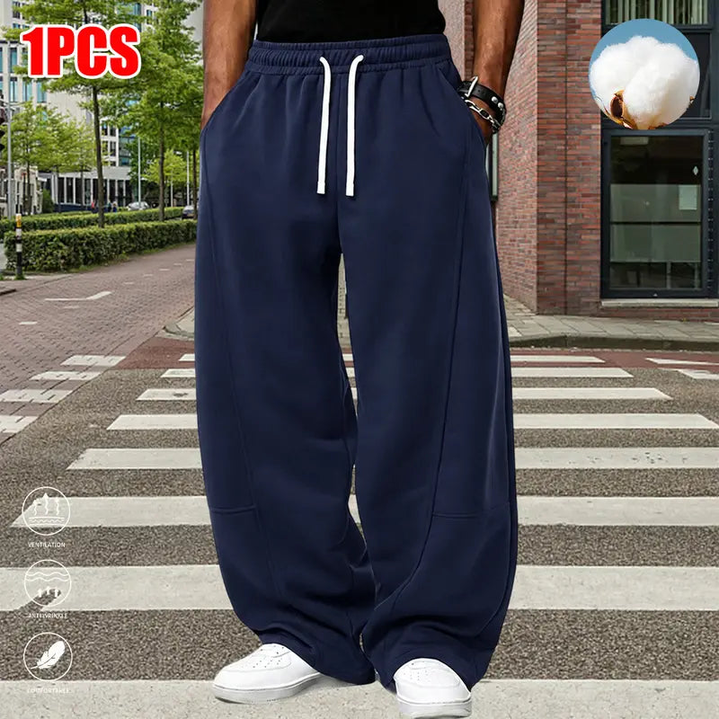 Men's Cotton Blend Casual Athletic Pants - All-Season, Casual Comfy Fit, Loose-Fit, Mid-Waist, Straight Cut, Solid Color, Mid-Winter Long Pants with Pockets, Xlarge for Everyday Wear
