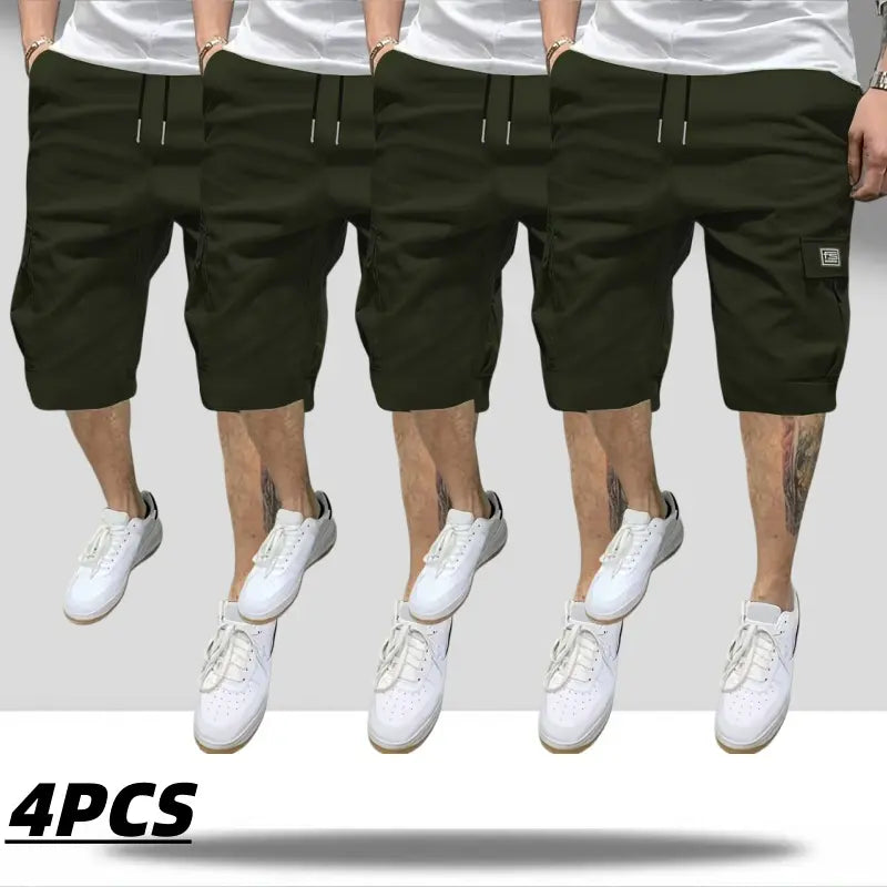 Men's 4-Pack Cargo Shorts Lightweight Summer Casual Trendy Style Multi-Pocket Practical Storage Design Adjustable Drawstring Elastic Waistband Loose Fit Breathable Ideal for Everyday Commuting Sports Menswear Tropical tiktokshopspringglowup tiktokshopspri