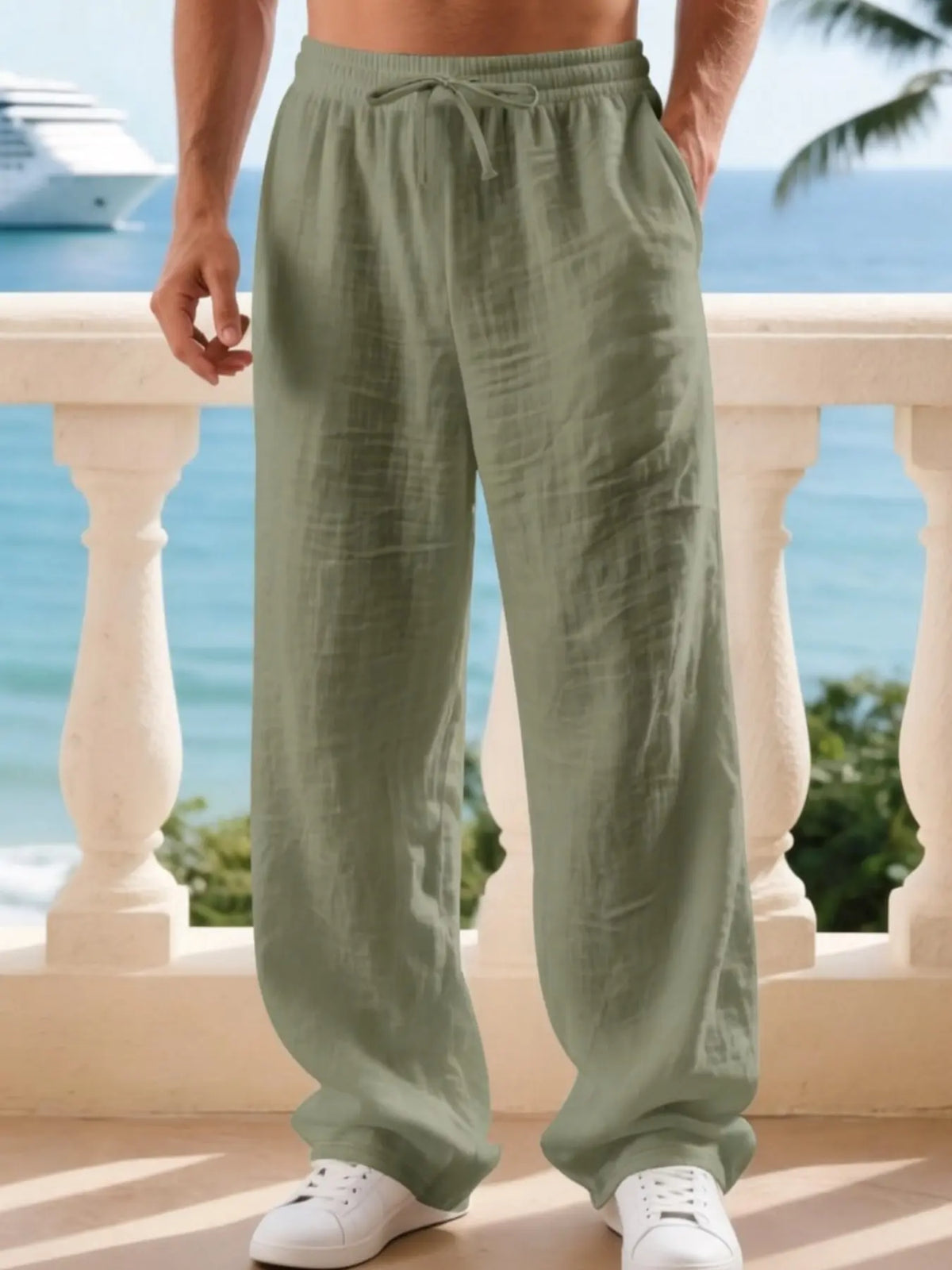 Men's Linen Casual Straight Leg Pants, Breathable Comfortable Fashion Long Trousers, Casual Beach Pants Perfect for Outdoor Travel Vacation Daily Wear, Casual Fit Comfy