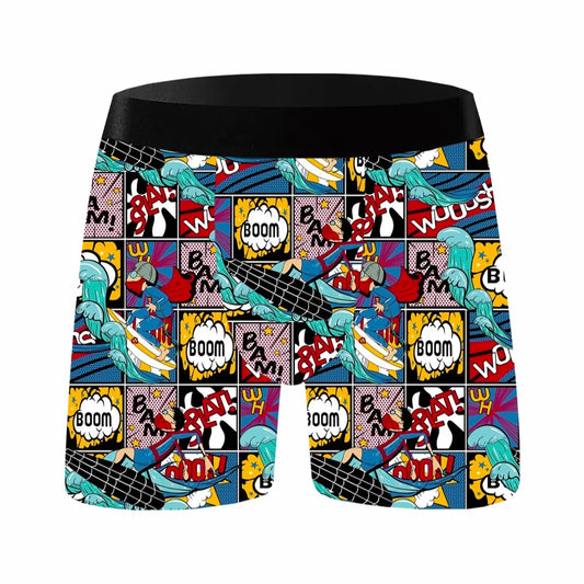 Men's 4-Pack Assorted Novelty Boxer Briefs, Knitted, Graffiti Color-Block Print, Soft Knit Fabric, Skin-Friendly, Breathable and Moisture-Wicking