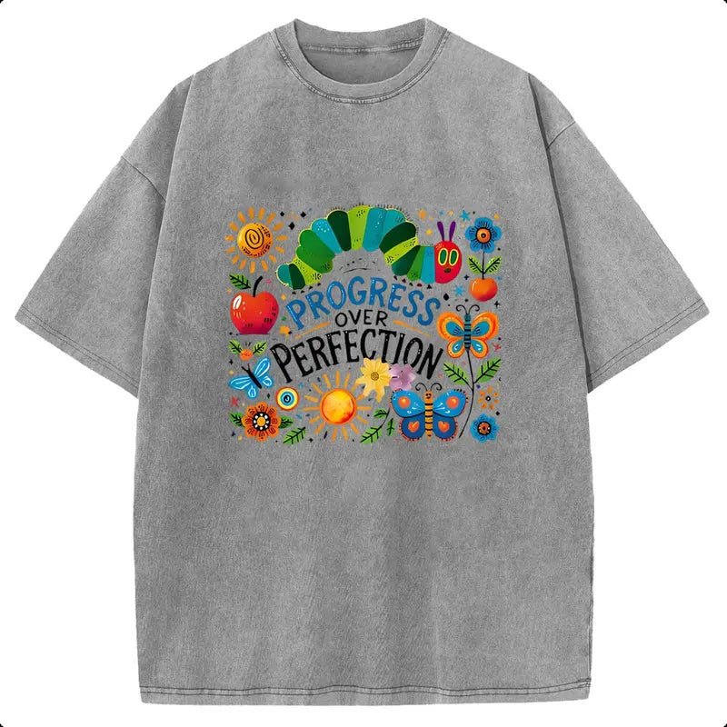Holafish 2026 Pure Cotton Crewneck Oversized "The caterpillar" Printed Acid Wash T-Shirt Retro Graphic Printed Unisex Fashion Tees Deals For You Days Summer Deals For You Days