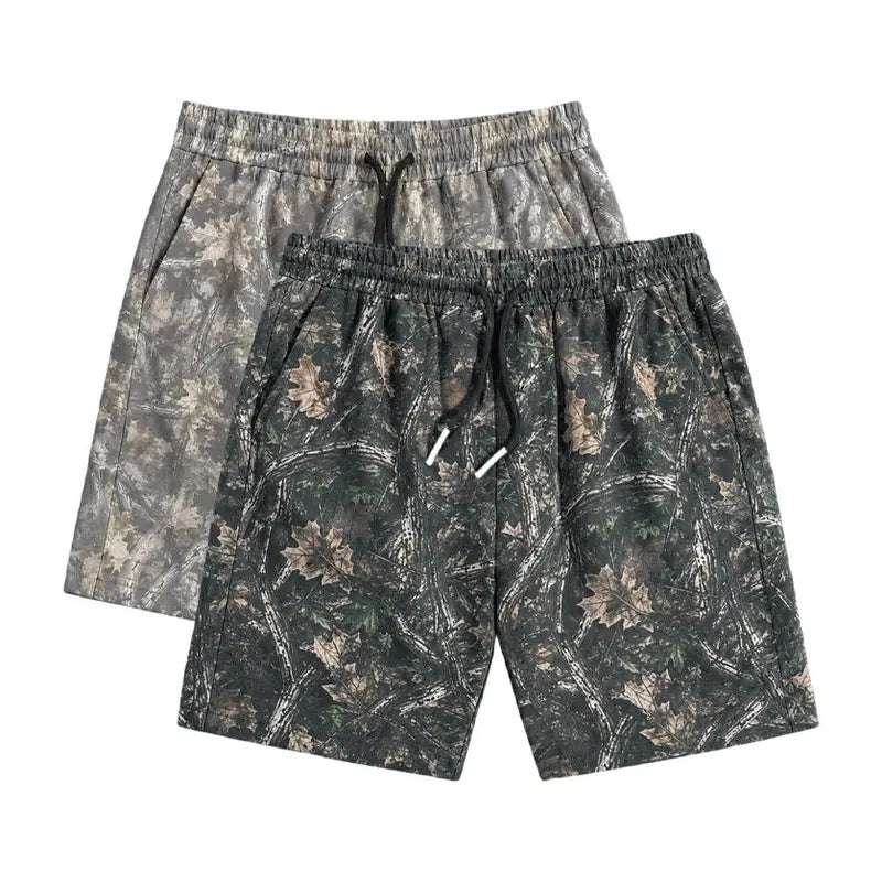 Men's H-Type Woven Casual Straight Shorts - Bold Digital Art Print, Stylish Street-Style Design, Elastic Waistband with Drawstring, Elastic Waist Moves with You, Summer-Ready Menswear