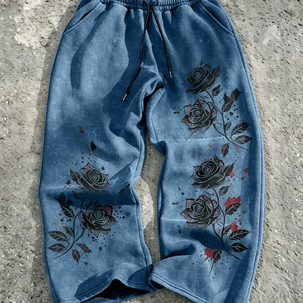 Men's Y2K Gothic Rose Print Long Pants, Casual Wide Leg Pants, All Seasons Wear, Casual Trouser