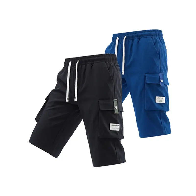 Men's Regular Woven Non-Stretch Fabric Cargo Shorts 5-Pack - 7/8 Knee Length, Mid-Waist, Loose Baggy Style, Elastic Drawstring Waist, Large Pockets, Letter Patch Design, Summer Casual Athletic Bottoms