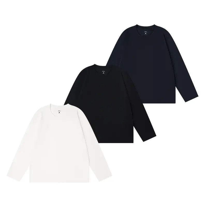 MIDMX Unisex Retro 100% Pure Cotton Heavyweight Plant-Dyed Long Sleeve Crewneck T-Shirt, Loose Fit Basic Top for Women’s Casual Streetwear, 2000S Vintage Style