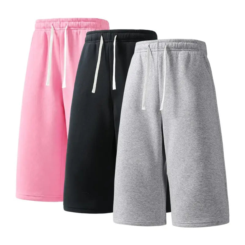 Men’s Preppy Fashion Knitting 3/4 Above-the-Knee Shorts - Mid Waist, Drawstring, Lightweight, Standard Fit Pants for Summer, 3-Pack or Single Item Options
