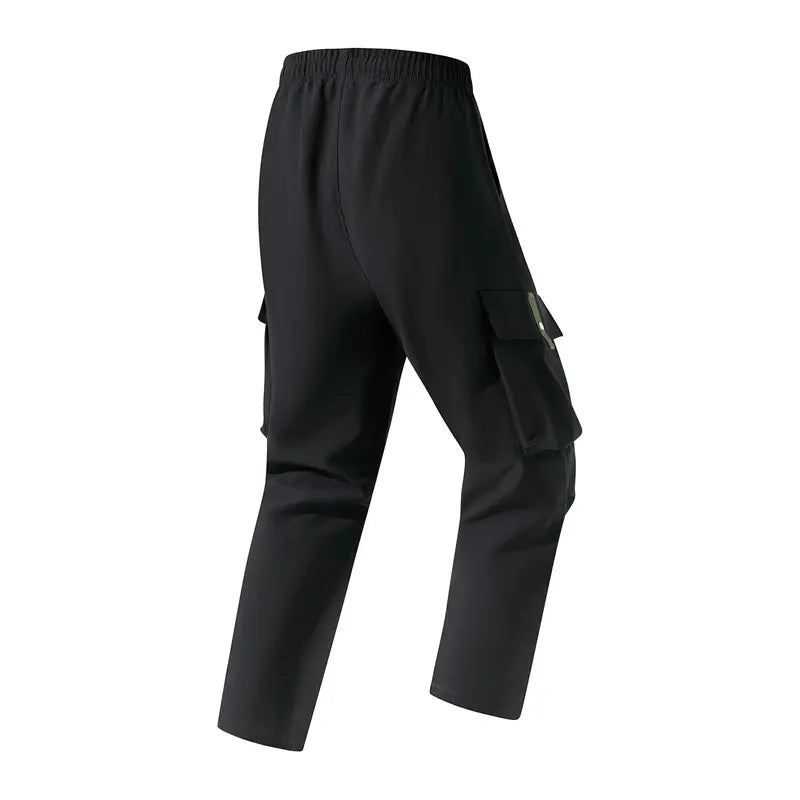 Men’s Cargo Pants - Menswear, Plain Basic Minimalist Polyester, Drawstring Elastic Waistband, Multiple Pockets, Versatile for Spring Autumn Everyday Casual Back-to-School Wear