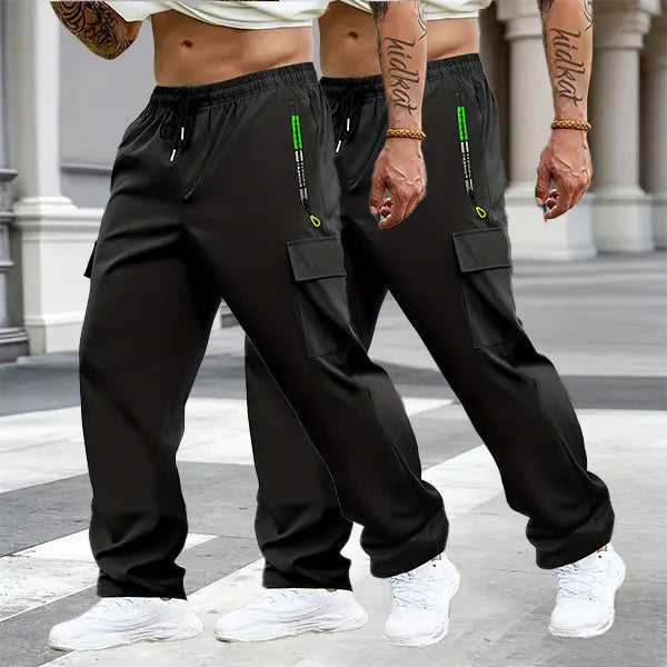 Men's Multi-Pack Cargo Work Pants - Lightweight Stretch Waist Activewear with Multiple Pockets, Comfortable Fit Casual Athletic Men's Wear, Plain Outdoor to Office Menswear