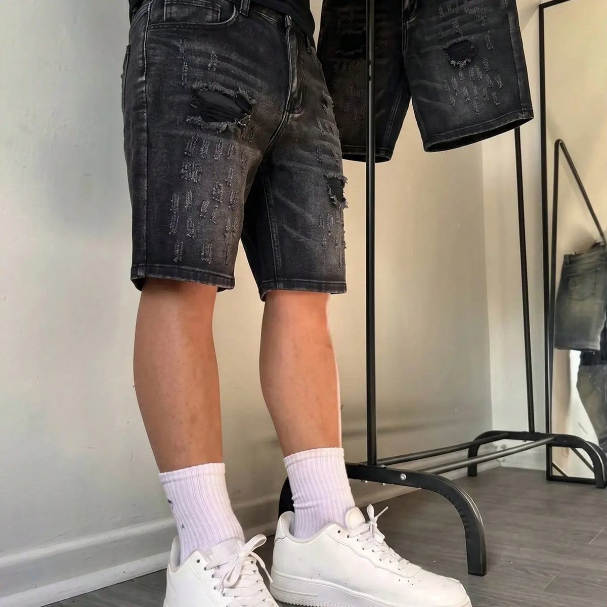 Summer Loose fit ripped 5-inch Loose Plain denim Jean shorts Cotton non-stretch straight cut, hip-hop streetwear street style, breathable & versatile, ideal for daily commuting casual wear