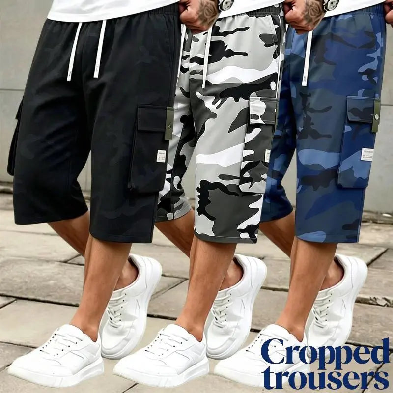 Men's 3-piece Camo Cargo seven-quarter trousers Capriers – Multi-Pocket Design, Drawstring Waistband, Casual Streetwear Shorts, Perfect for Everyday Wear & Urban Styling SpringStatements