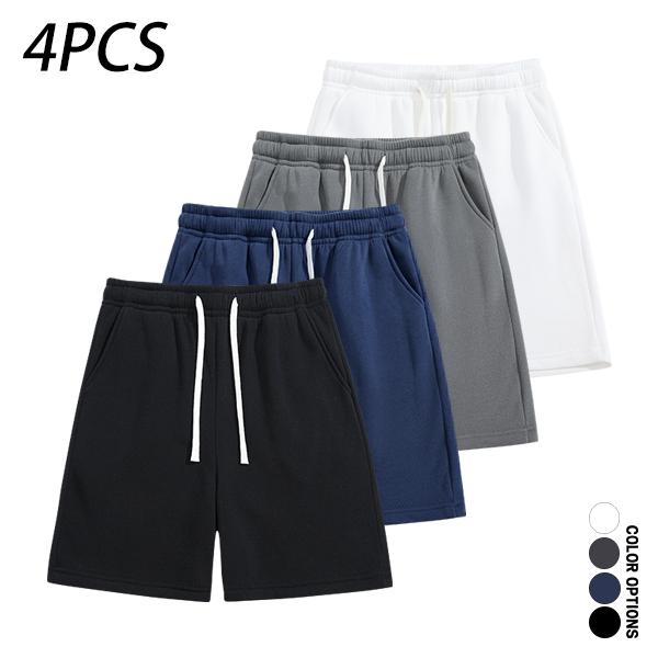 Pack of 4 men’s summer casual shorts: drawstring waist, skin-friendly and breathable, versatile loose fit for everyday wear, leisure, sports, and fitness.summervibes