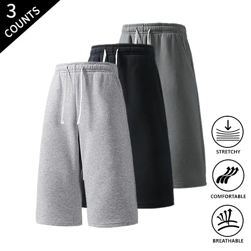 Men's 3-Pack Knee-Length Baggy Oversized Loose Drawstring Casual Long Shorts, Urban Street Fashion Menswear Bottoms