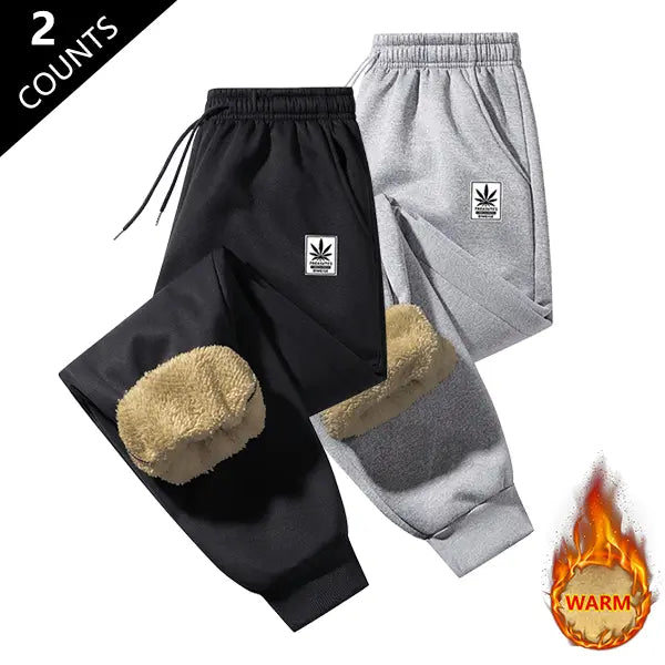 Men's 2-Pack Winter Warmth Insulated Pants - Premium Windproof Winter Trousers with Elastic Waistband, Suitable for Home, Outdoor Activities, and Travel - Machine Washable and Hand Washable, Fleece Lined Cold Weather Pants with Athletic Cuff Bottoms