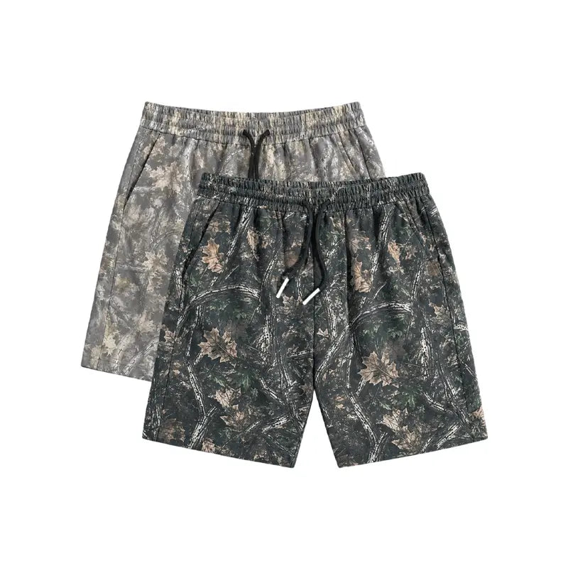 Men's H-Type Woven Casual Straight Shorts - Bold Digital Art Print, Stylish Street-Style Design, Elastic Waistband with Drawstring, Elastic Waist Moves with You, Summer-Ready Menswear