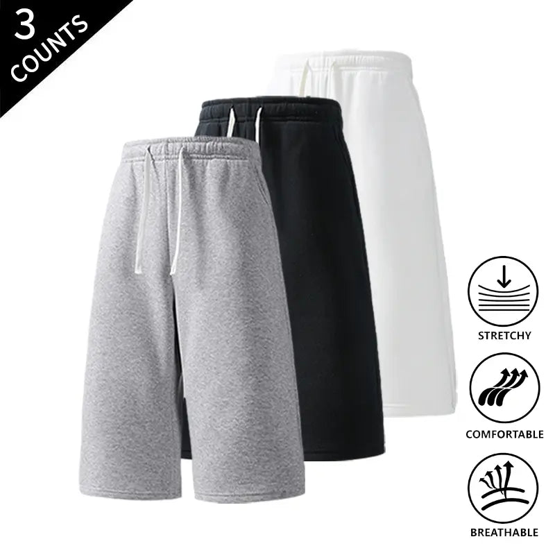 Men's 3-Pack Knee-Length Baggy Oversized Loose Drawstring Casual Long Shorts, Urban Street Fashion Menswear Bottoms