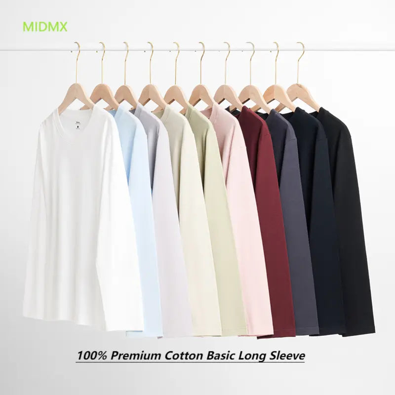 MIDMX Unisex Retro 100% Pure Cotton Heavyweight Plant-Dyed Long Sleeve Crewneck T-Shirt, Loose Fit Basic Top for Women’s Casual Streetwear, 2000S Vintage Style