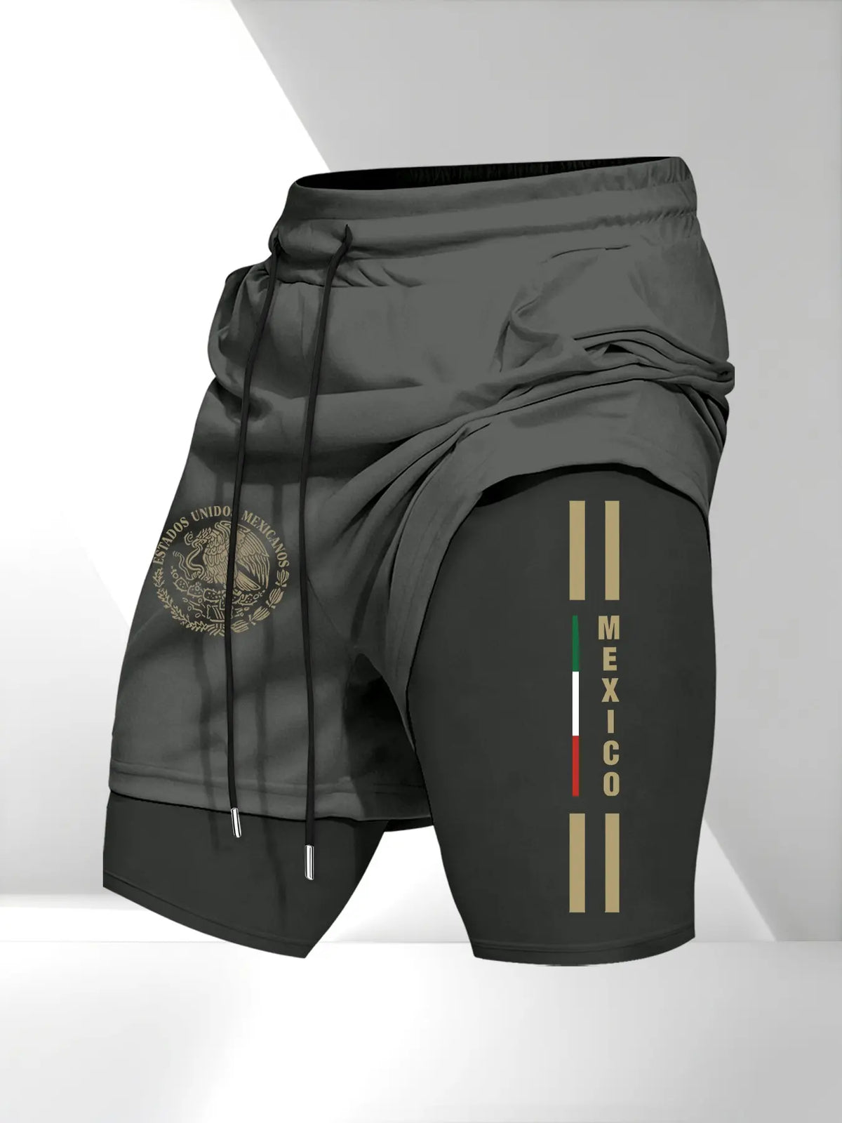 Men's Drawstring Pocket Waistband Daily, Sports Drawstring Shorts, Mexican Emblem Print, Comfortable Breathable Fabric, Durable Material, Perfect Gift