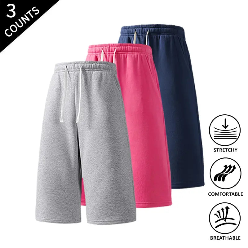 Men's 3-Pack Knee-Length Baggy Oversized Loose Drawstring Casual Long Shorts, Urban Street Fashion Menswear Bottoms