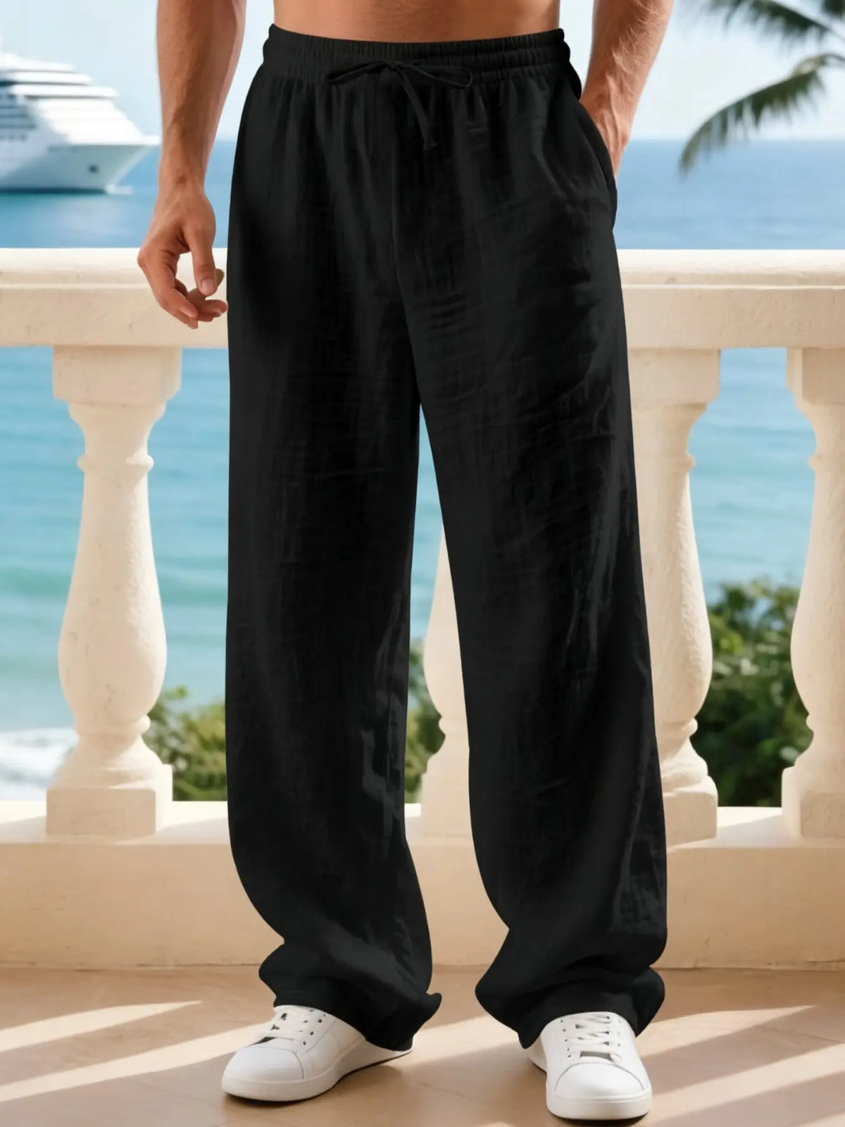 Men's Linen Casual Straight Leg Pants, Breathable Comfortable Fashion Long Trousers, Casual Beach Pants Perfect for Outdoor Travel Vacation Daily Wear, Casual Fit Comfy
