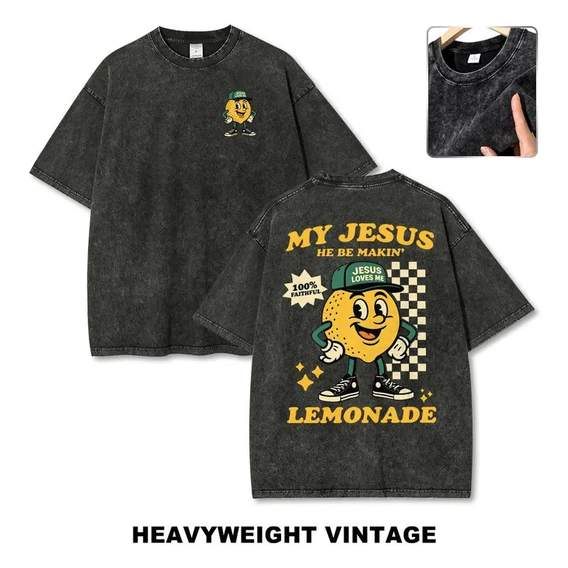Men's Unisex Cotton Round Neck Oversized Washed T-Shirt - Jesus Christian Streetwear, Jonah and the Whale Graphic, "Get In Loser We're Doing God's Will" Verse, Faith Humor Fabric Style Religious Gift