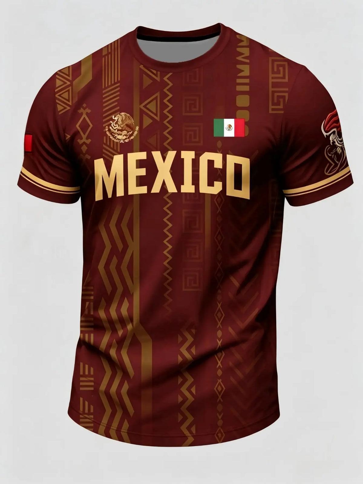 Men's Summer Short Sleeve T-Shirt Mexican Tourism Cultural Souvenir, Country Graphic Tee, Dark Pattern Round Neck, Outdoor Casual Fashion Print