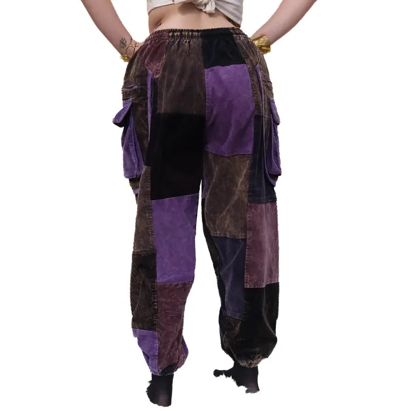 Patchwork Corduroy Baggy Tapered Cuffed Pants - Unisex  Compatible, Soft Unisex Boho Hippie Gothic Warm Fall Winter Trousers, Multi-Pocket Handmade Stylish Earth Tone Free Spirit XS-3XL Pants