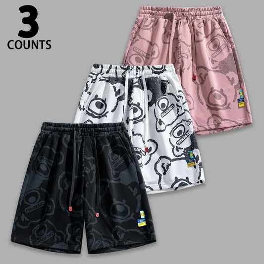 Men's Patterned Sketch Graphic Print Multipack Shorts - Lightweight, Washable Streetwear Outfits Bottoms with Relaxed Silhouette, Knee Above Length for Weekend Strolls, Hangouts