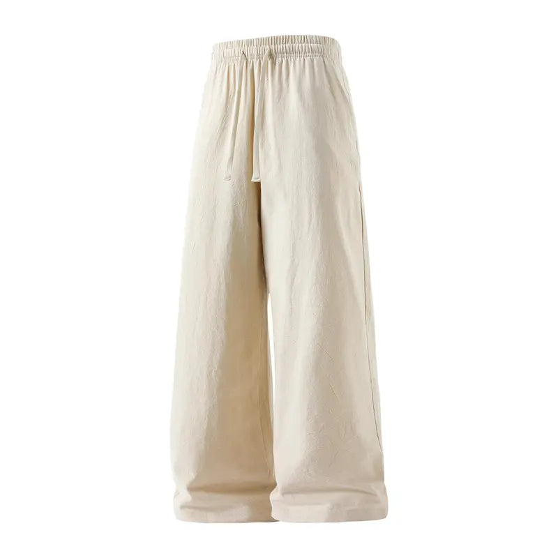 Men's 2-Pack Casual Linen-Cotton Blend Drawstring Pants, Baggy Fit, Lightweight, Anti-Wrinkle, Non-See-Through Menswear Trousers