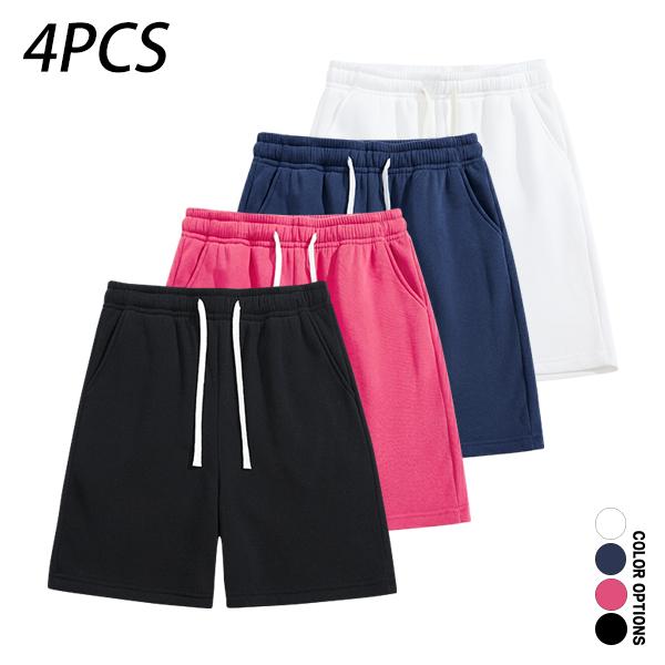 Pack of 4 men’s summer casual shorts: drawstring waist, skin-friendly and breathable, versatile loose fit for everyday wear, leisure, sports, and fitness.summervibes