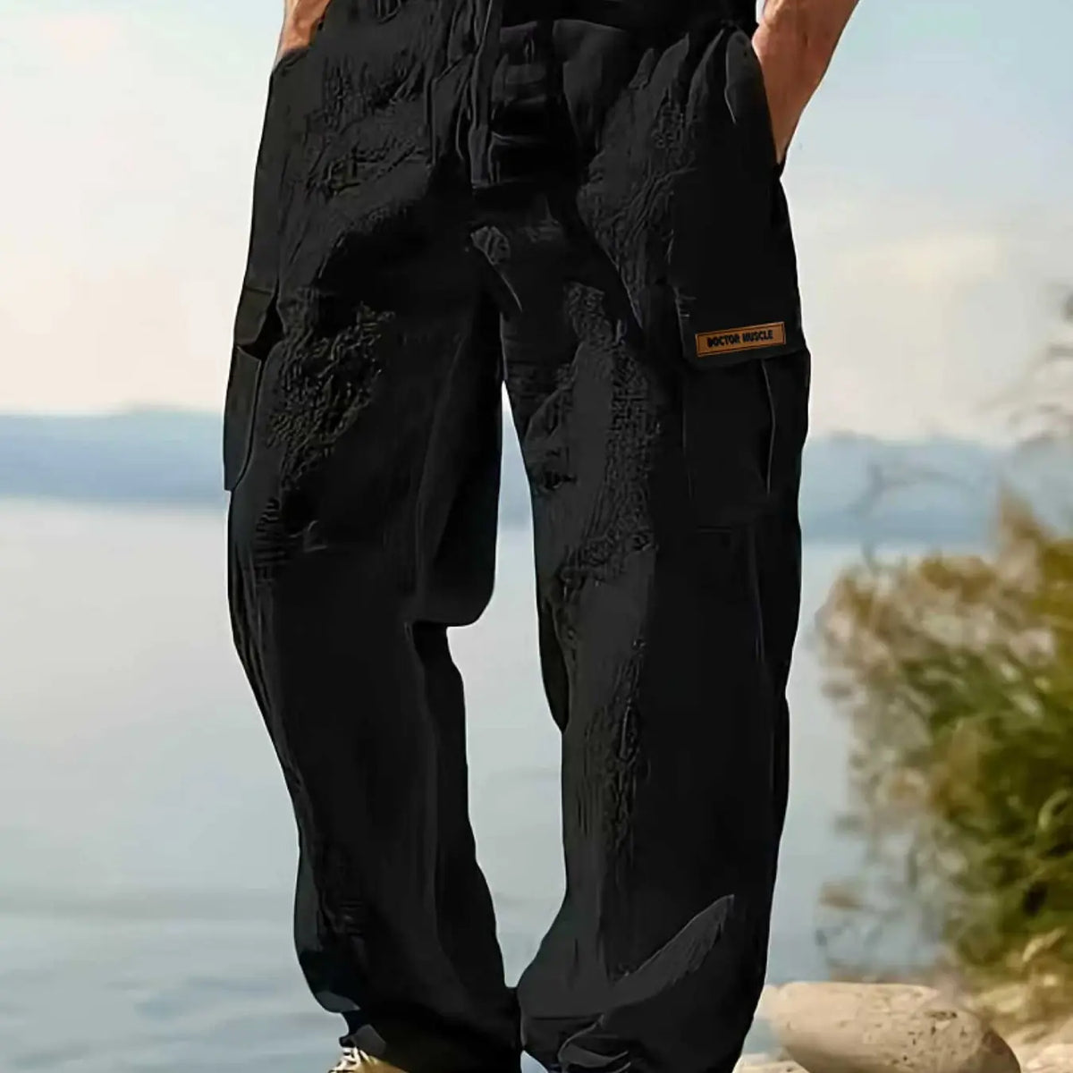 Men's Workwear Linen Pants Multi-Pocket Straight Leg, Breathable Bottom Plain Casual Pants for Spring & Fall, Outdoor Beach Wear