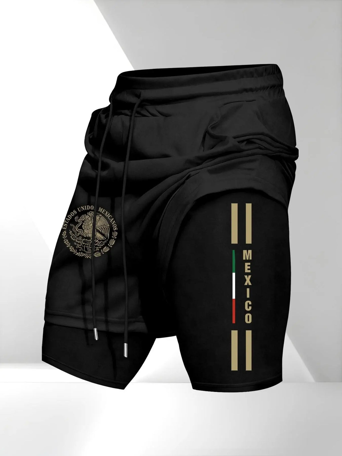 Men's Drawstring Pocket Waistband Daily, Sports Drawstring Shorts, Mexican Emblem Print, Comfortable Breathable Fabric, Durable Material, Perfect Gift