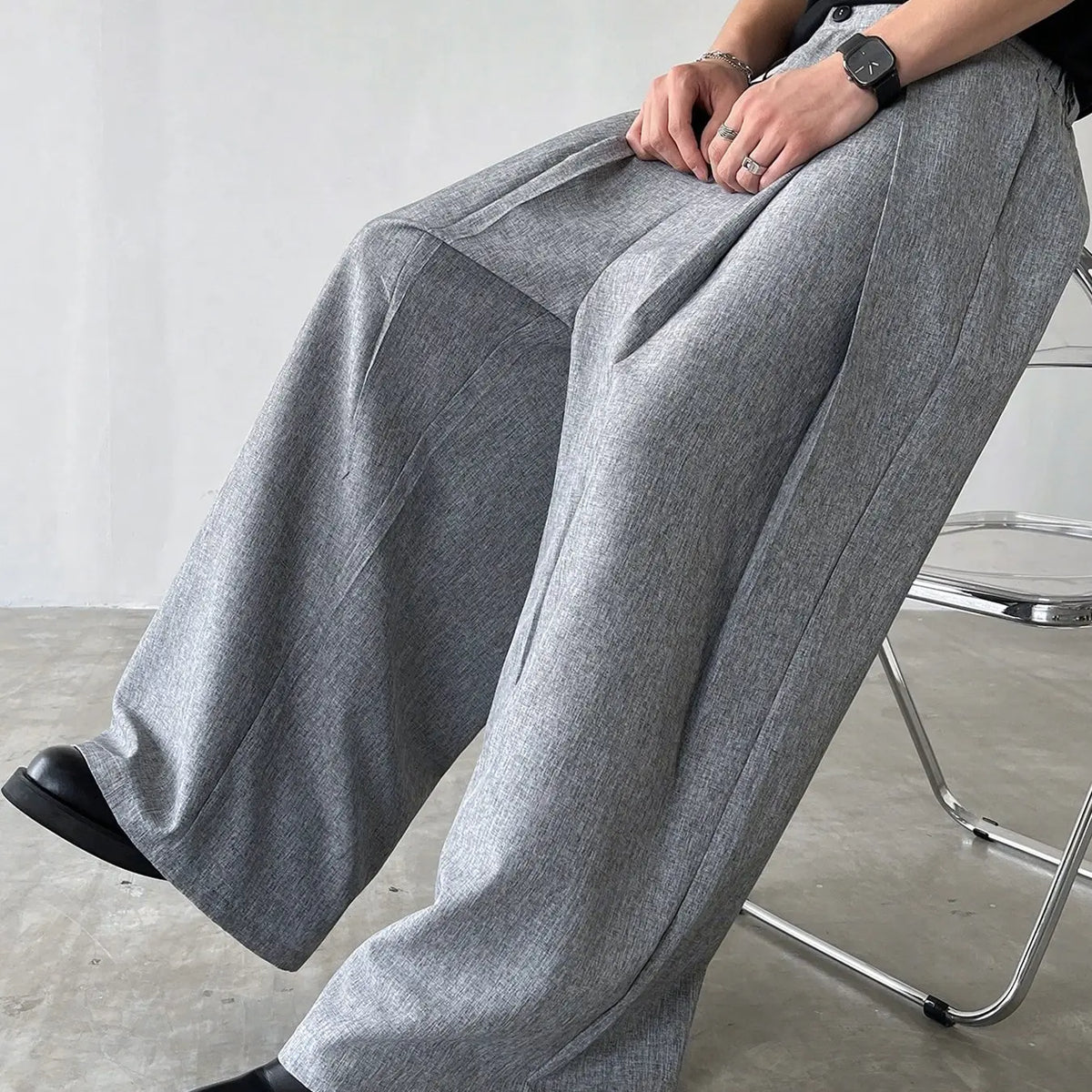 Unisex Casual Loose Oversized Wide Leg Pants, High Waisted Drop Crotch Pleated Design, Streetwear, Street Style & Commuter Wear, Versatile Long Trousers Drape, Menswear, Casual Wear Bottoms, Loose Fit Pants