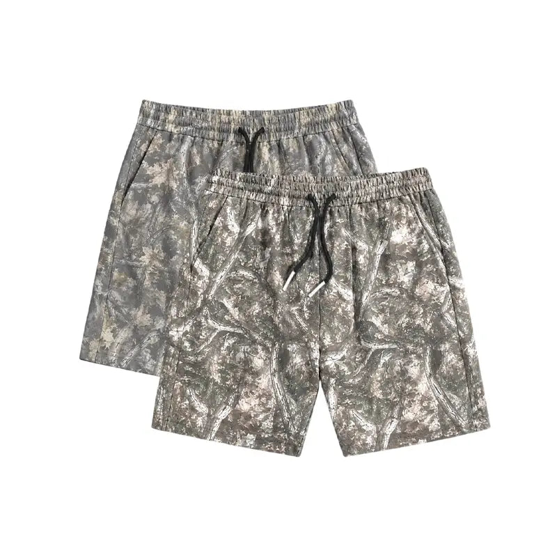 Men's H-Type Woven Casual Straight Shorts - Bold Digital Art Print, Stylish Street-Style Design, Elastic Waistband with Drawstring, Elastic Waist Moves with You, Summer-Ready Menswear