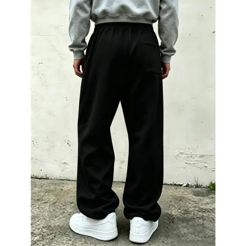 Men's Soft Knit Baggy Wide-Leg Loose Street-Style Menswear Pants, Plain Vertical Seam Detailing, 2 Basic Colorways - Black + Light Gray, Ideal for Casual Wear, Hot Weather Skateboarding