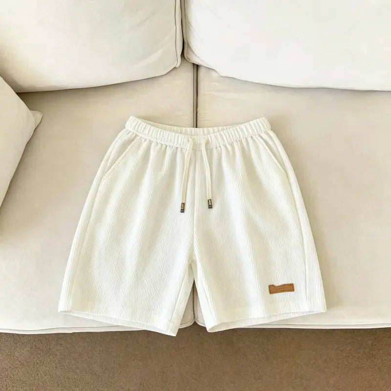 Men’s 3 pack summer loose corduroy drawstring shorts for commuting—casual shorts with pockets suitable for both everyday wear and home use.