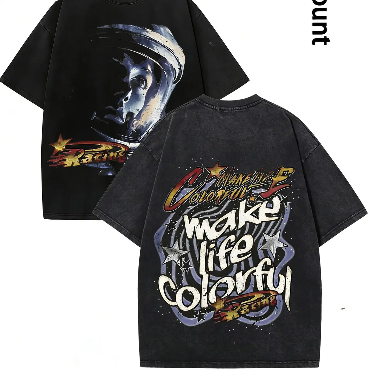 Out of This World Slogan Astronaut Pattern Cyberpunk Space Short Sleeve T-Shirt, Dark Punk Y2K Style, Unisex Streetwear Fashion