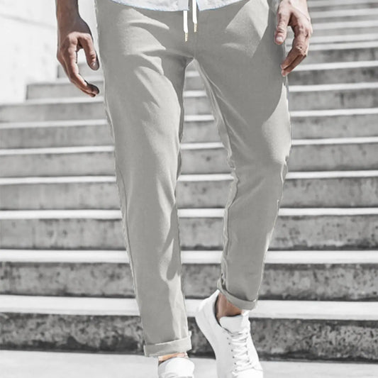 Men's Solid Color Drawstring Waist Pants, Regular Fit Casual Comfy Trousers for Spring & Fall, Men's Bottoms for Daily Wear, Adjustable Waist Pants, Casual Minimalist Trousers