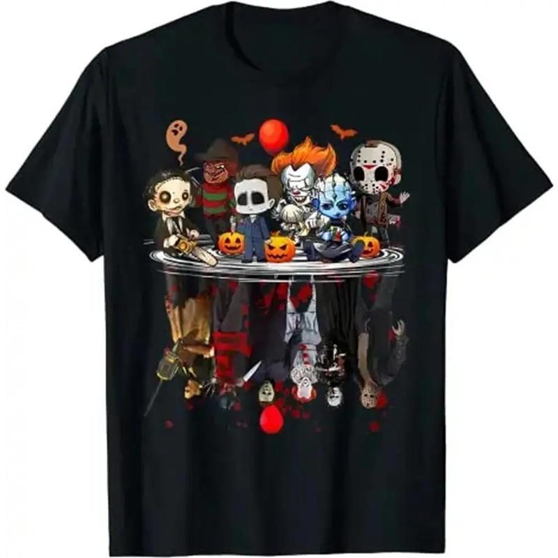 Horror Movie Characters Halloween Shirt - Freddy Jason Chucky Gothic Tee For Kids & Adults! Spooky Season Matching Family Tops Horror Movie Fans, Halloween Party Goers, Gothic Style Lovers Film Buffs Everyday Comfort