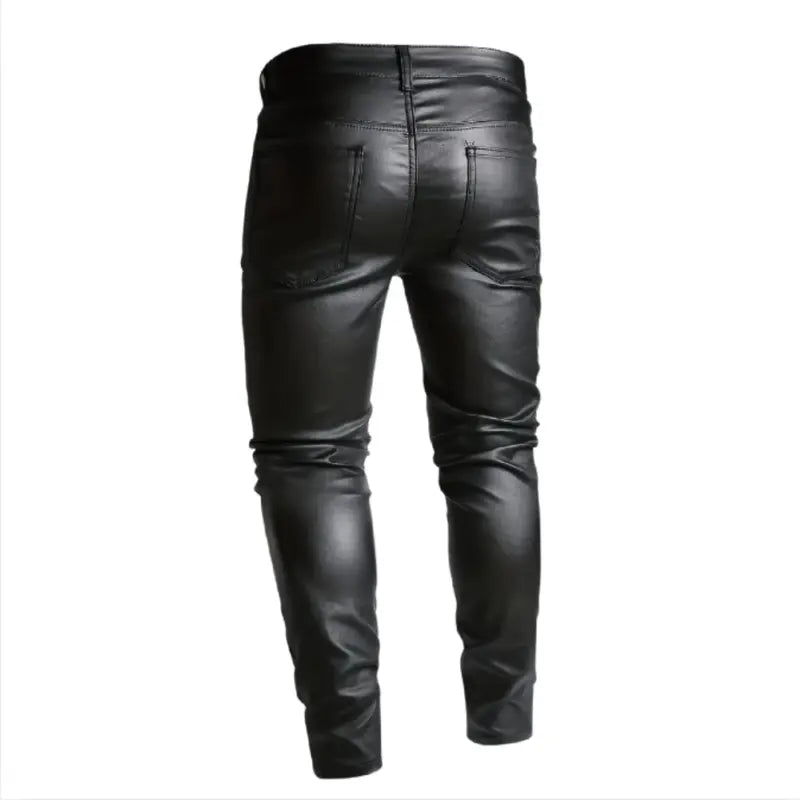 Men’s high-street black leather pants — slim fit, slimming, casual long trousers with a cool street-bad boy look