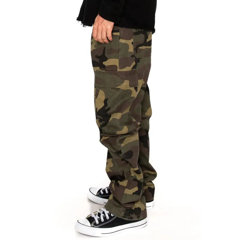 VICTORIOUS OUTLAW Men's  Baggy Cargo Pants, Woodland Camo Print All-Season Streetwear Trousers, Classic, Mens Clothing, Baggy Camouflage Men's Pants, Camo Style Men's Pants