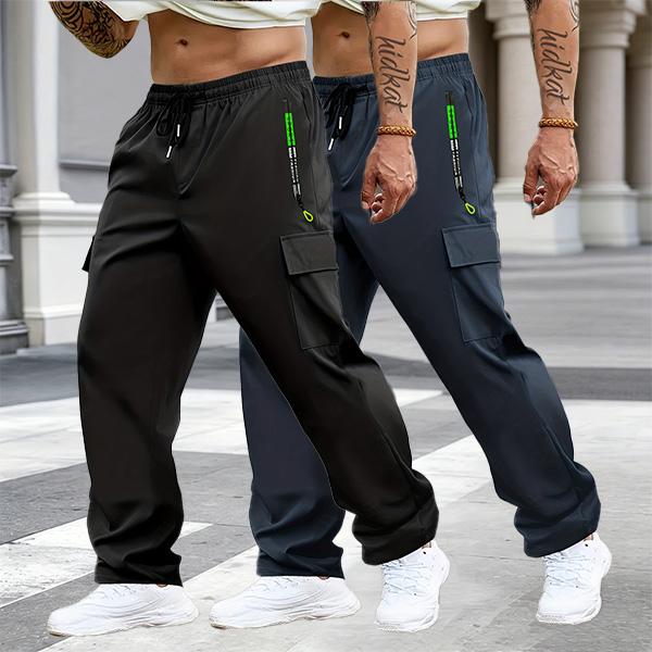Men's Multi-Pack Cargo Work Pants - Lightweight Stretch Waist Activewear with Multiple Pockets, Comfortable Fit Casual Athletic Men's Wear, Plain Outdoor to Office Menswear