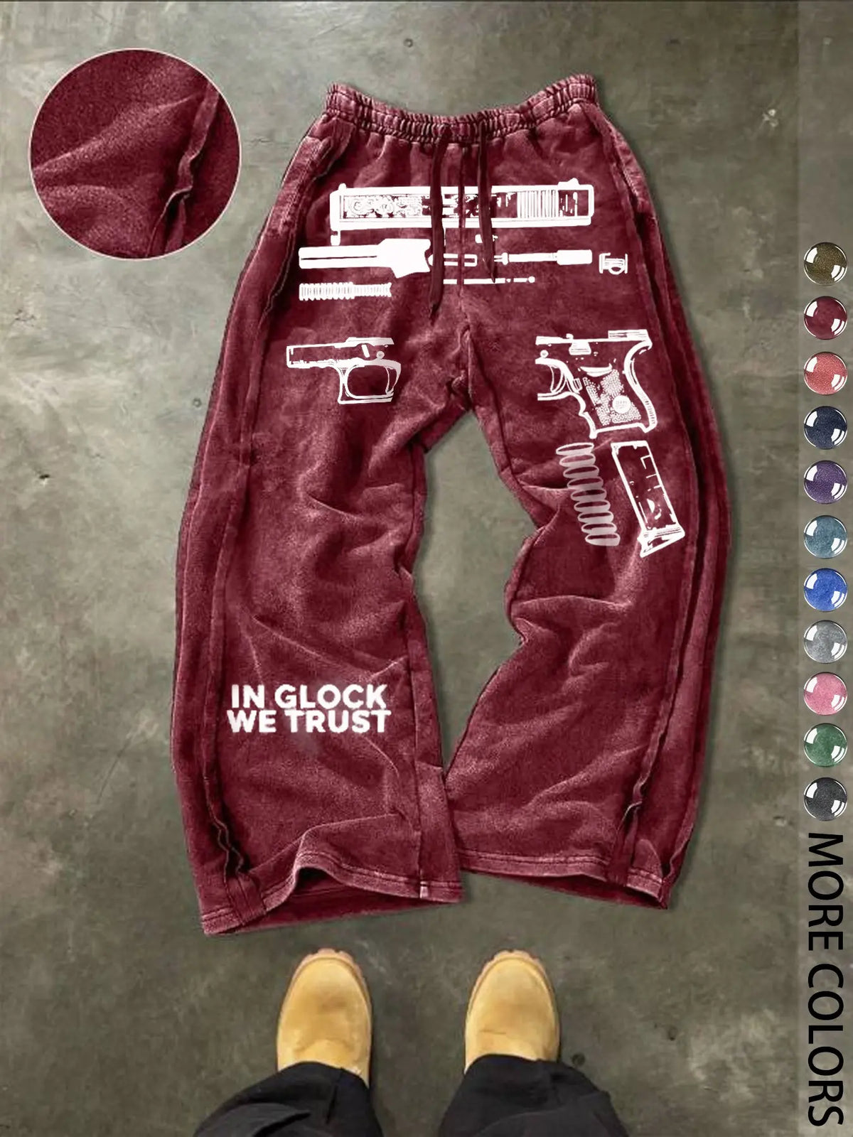 Men's Casual Cotton Sport Pants, Gun Pattern Print, Drawstring Waist, Ankle Length, Street Style, Streetwear, All Seasons, Ideal Gift