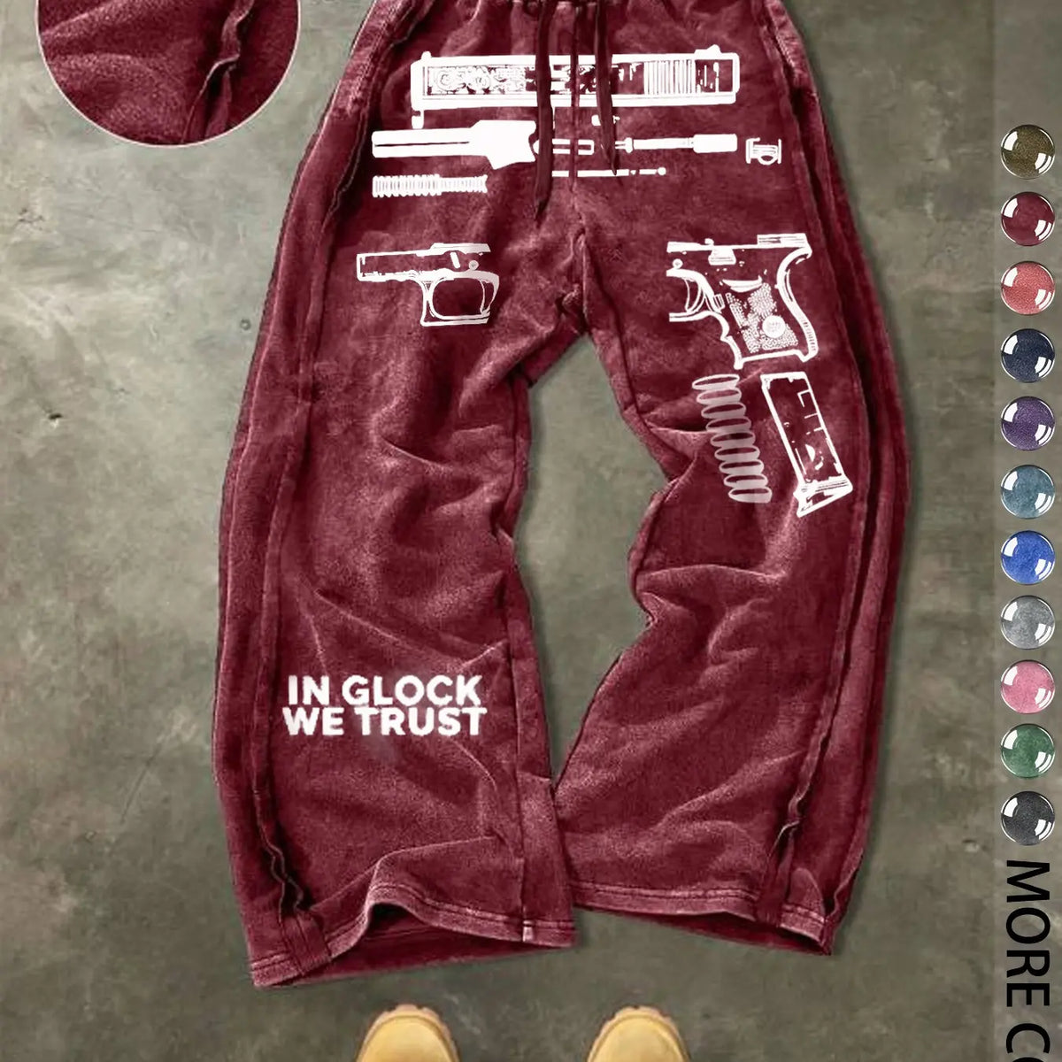 Men's Casual Cotton Sport Pants, Gun Pattern Print, Drawstring Waist, Ankle Length, Street Style, Streetwear, All Seasons, Ideal Gift