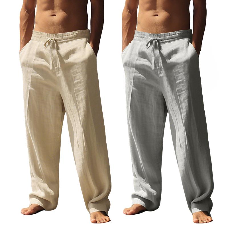 Men's Spring/Summer Solid Color Cotton and Hemp Casual Pants, Casual Outdoor Home Straight Tube Loose Sports Pants