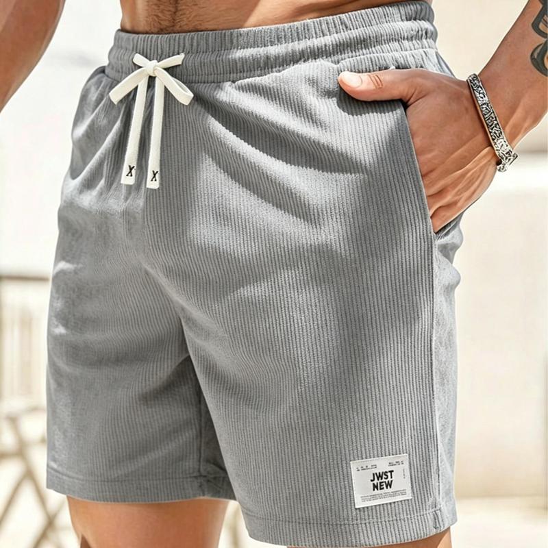 Men's drawstring waist shorts casual everyday wear - loose-fit summer shorts with standout letter print, breathable comfortable casual style for men, adjustable drawstring, versatile streetwear look