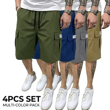 Men’s shorts set — brown/black/dark navy blue/green — slanted cargo pockets — versatile casual wear — everyday use — men’s cargo shorts Beige,father'sdaygifts