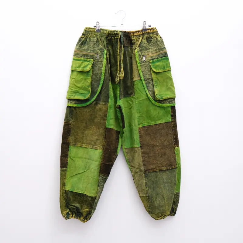 Patchwork Corduroy Baggy Tapered Cuffed Pants - Unisex  Compatible, Soft Unisex Boho Hippie Gothic Warm Fall Winter Trousers, Multi-Pocket Handmade Stylish Earth Tone Free Spirit XS-3XL Pants